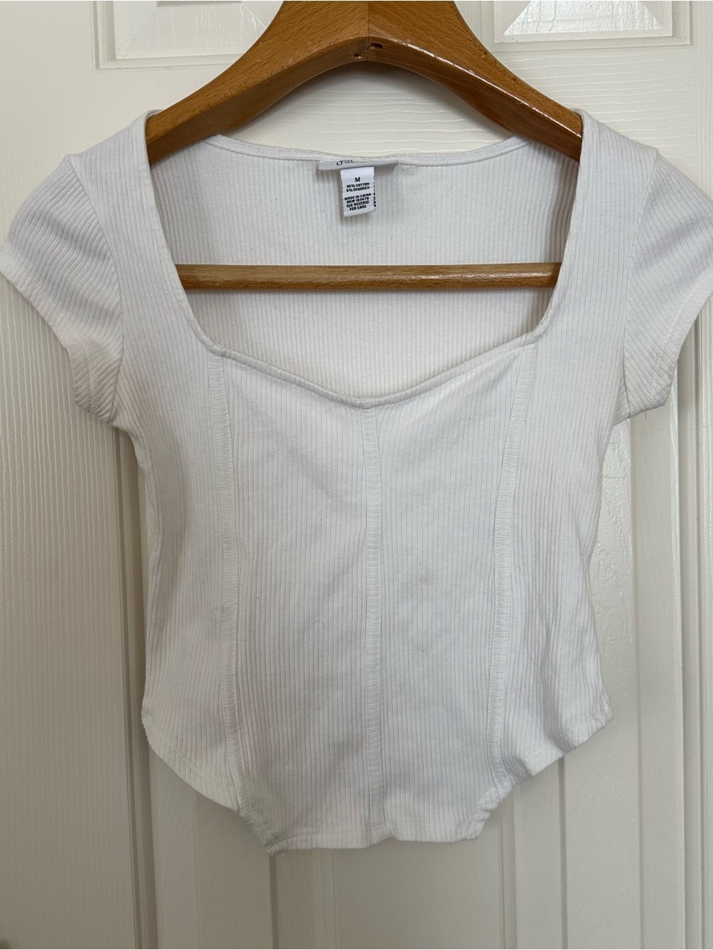Square Neck Ribbed Crop Top in White
